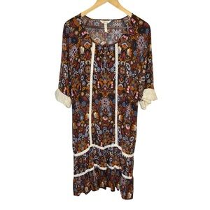 Matilda Jane Intermission Shift Brown Floral Lace Peasant Boho Dress Size XXL